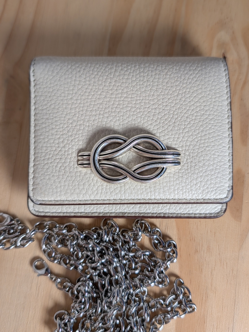 Brighton Interlok Harmony Small Wallet on Chain Ivory Leather Crossbody